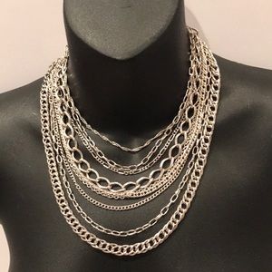 Delicate 9 Strand Silver- Tone Choker. Add Pizazz to a Scoop Neck Top.